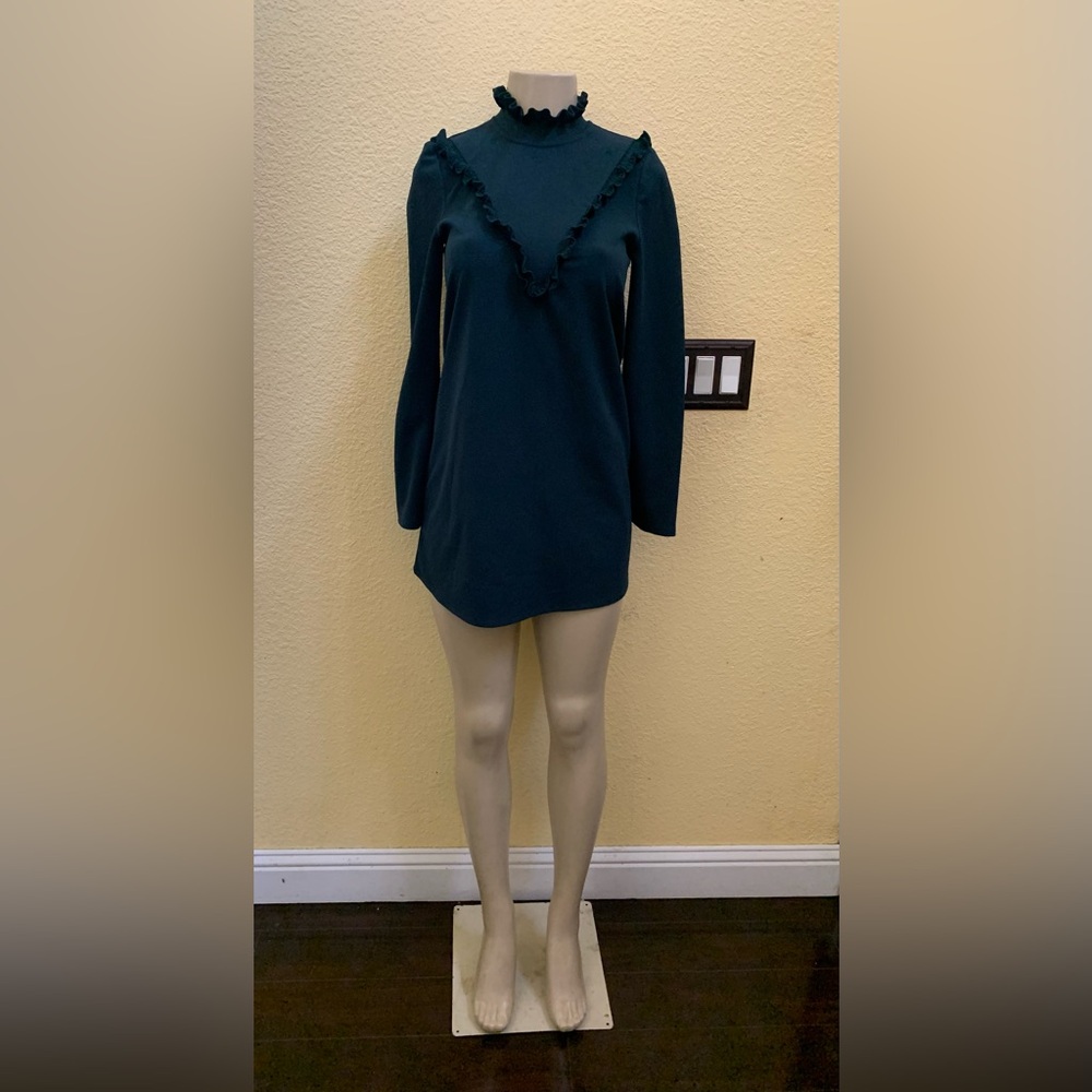 Zara W/B Collection Size Small Hunter Green Long Sleeve Mini Dress